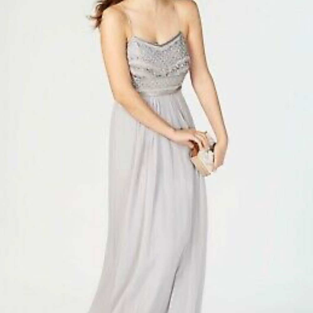 Adrianna Papell silver beaded maxi